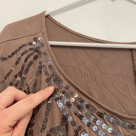 LANE BRYANT Plus Size Solid Brown Sequin Embellished Short Sleeve Blouse 22 / 24 - Picture 7 of 15